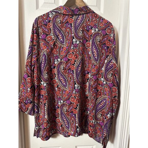 Catherines Women's Long Sleeve Button Up Collared Top Paisley Plus Size 2X 22/24 - Picture 4 of 5